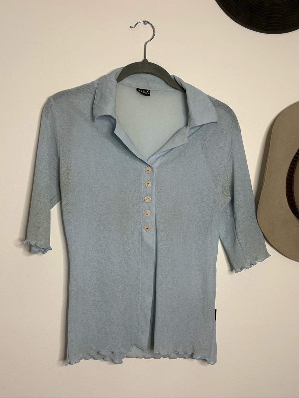 Vintage Pale Blue Collared Button-Front Women's Top